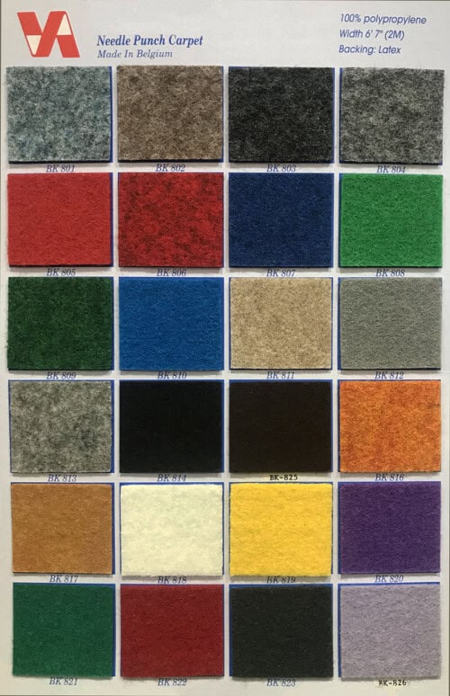 比利時展覽地毯 Belgium KK Carpet (2) Quality: 100% Polypropylene Width: 6'7" (2M) Backing: Latex Made in Belgium 比利時製造
